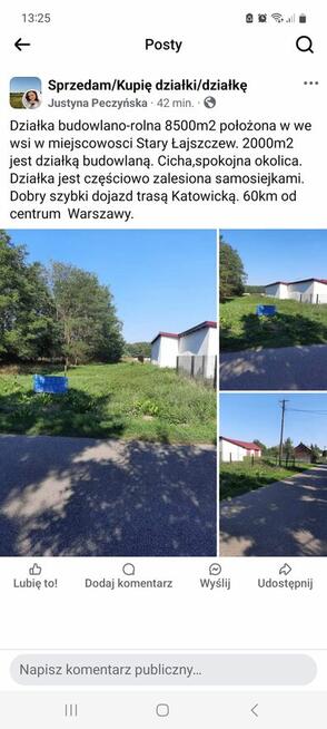 Działka rolno-budowlana 8500m2 w miejscow Sta ym Łajszczewie