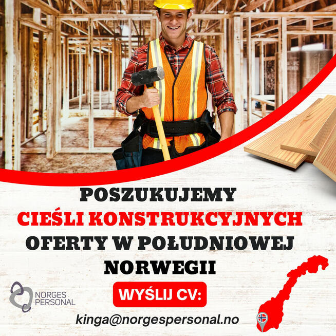 Cieśla konstrukcyjny, monter g-k, stolarz budowlany - Tømrer