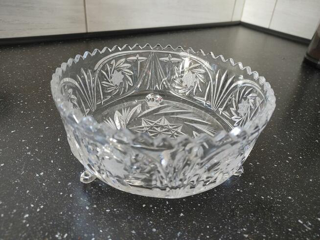 Patera kryształowa z nóżkami - na owoce lub słodycze - PRL