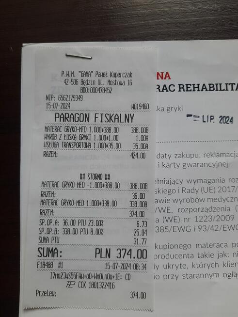 Materac odleżynowy z Gryki