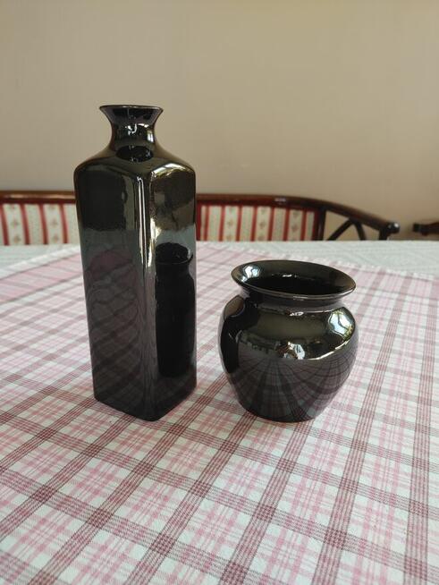 Wazoniki porcelanowe czarne szkliwione w kolekcji 2 szt