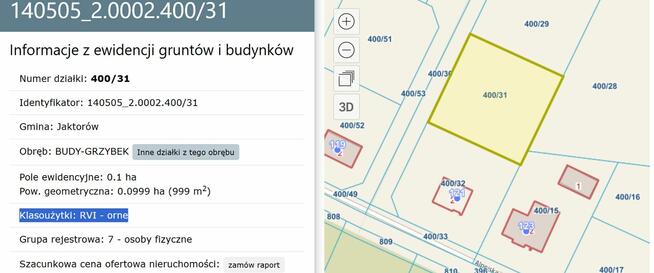 Działka budowlana 400/31 Jaktorów ul. Alpejska Budy Grzybek