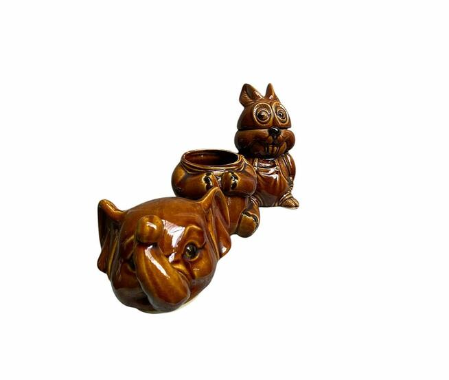 Komplet 3 pojemników ceramicznych PRL, retro dekoracja