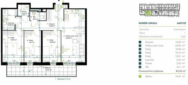 4 pokoje z dużym balkonem 15m2 1.kw 2026