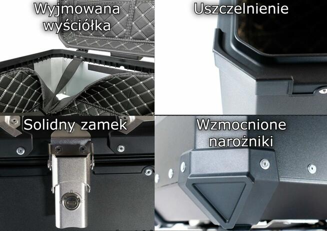 Aluminiowy Kufer motocyklowy centralny 65L na DWA kaski + PŁ