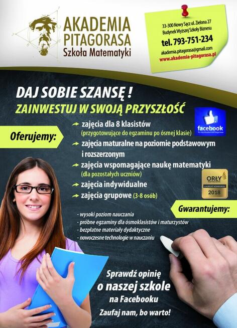 Korepetycje z matematyki - gwarancja postępów (Nowy Sącz)