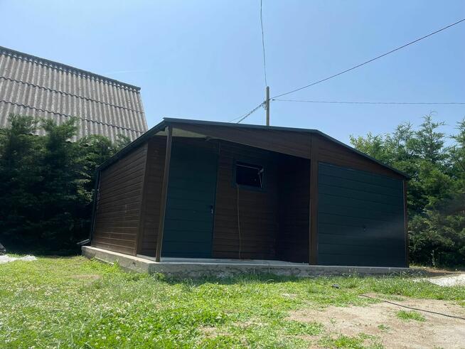Garaż blaszany 6x5 drewnopodobny jednostanowiskowy z ganeczk