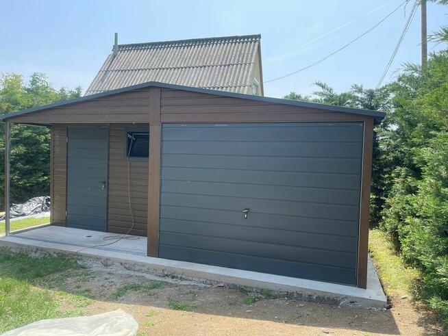 Garaż blaszany 6x5 drewnopodobny jednostanowiskowy z ganeczk