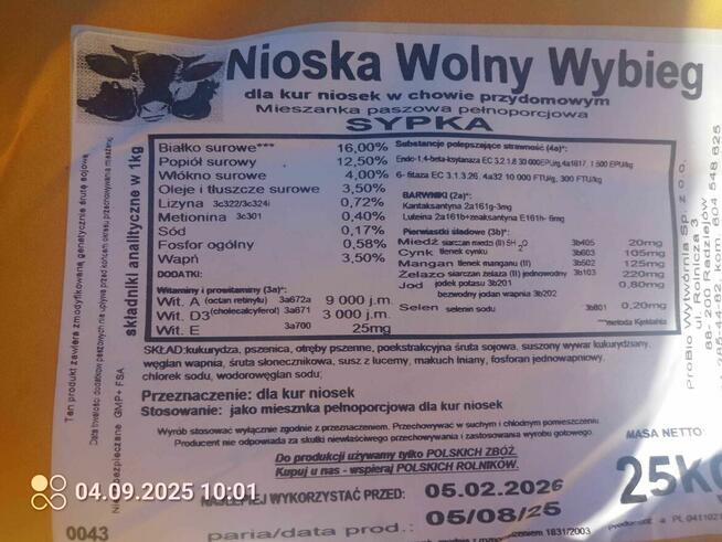 Sprzedaż paszy i karmy dla drobiu.