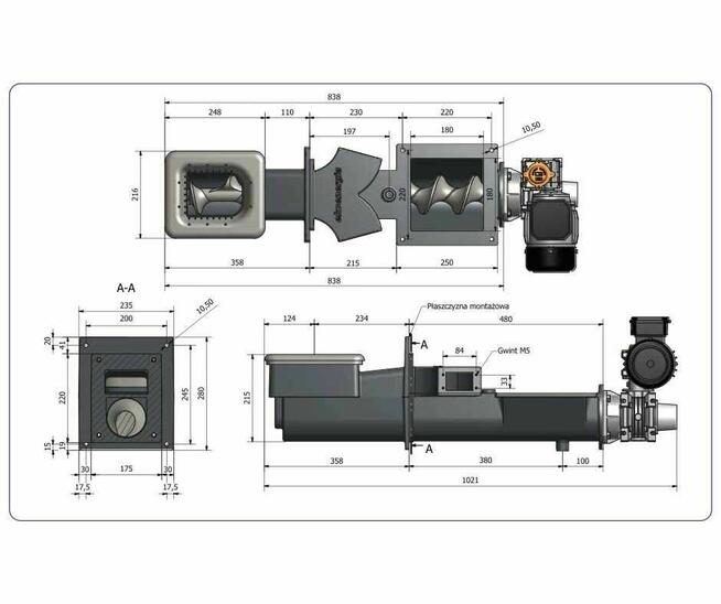 Kocioł ekogroszek z podajnikiem i ślimakiem żeliwnym 38kW