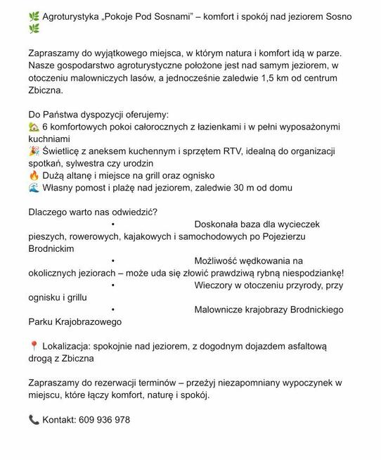 Agroturystyka z linią brzegową dom pokoje domki