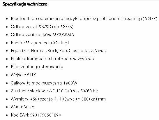 System nagłośnienia PA25 Blaupunkt 320W sinus, mikrofon, pil