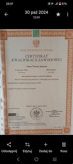 Szukam pracy w żłobku lub jako niania albo pomoc w przedszk