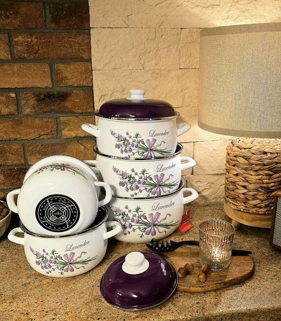 Garnki emaliowane różne wzory