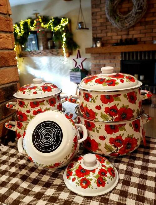 Garnki emaliowane różne wzory