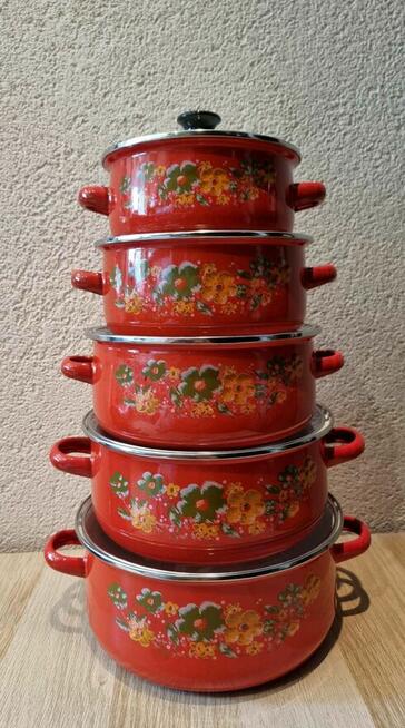 Garnki emaliowane różne wzory