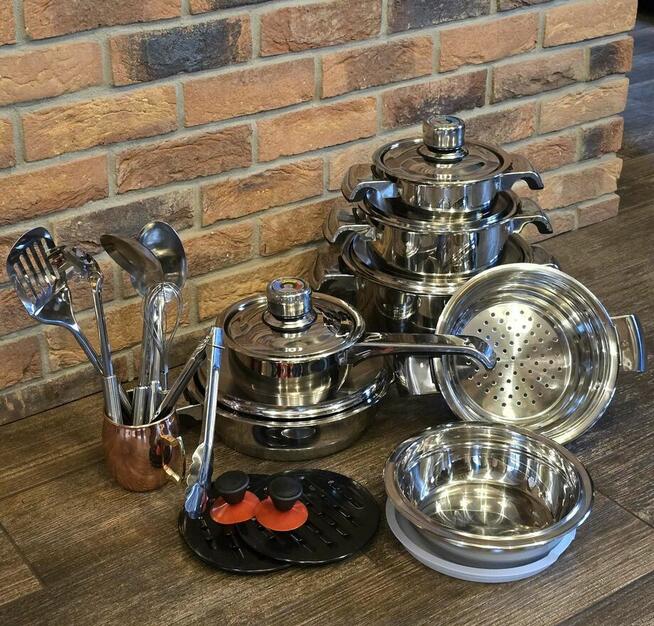 Garnki nierdzewne duży zestaw