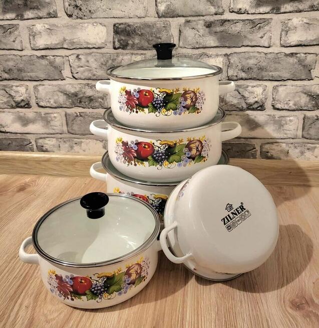 Garnki emaliowane różne wzory