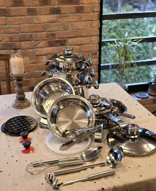 Garnki nierdzewne duży zestaw