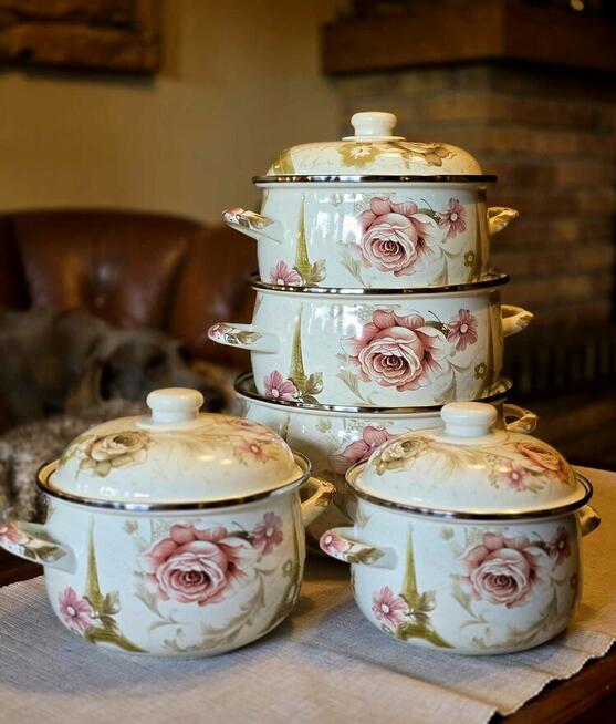 Garnki emaliowane różne wzory