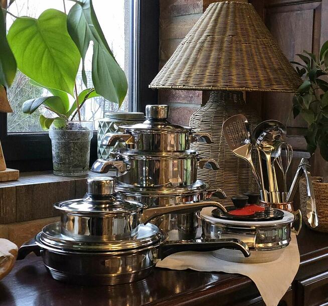 Garnki nierdzewne duży zestaw