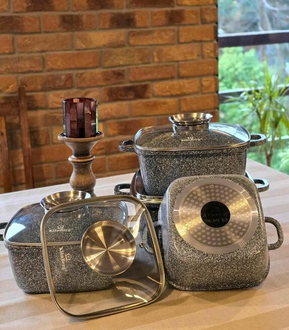 Garnki brytfanki marmurowe dwa kolory