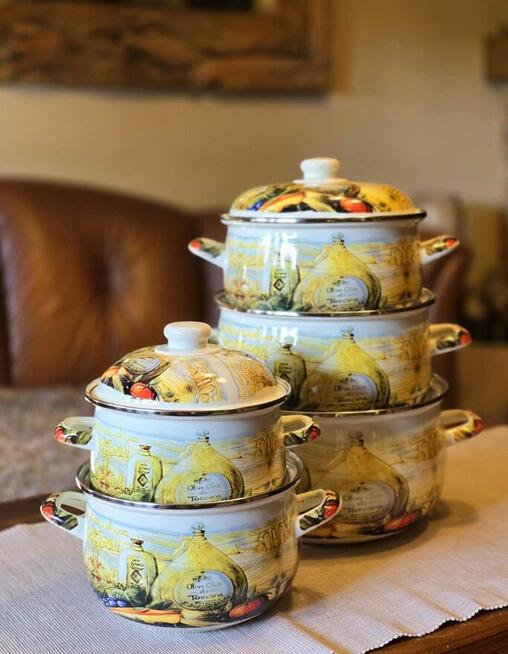 Garnki emaliowane różne wzory