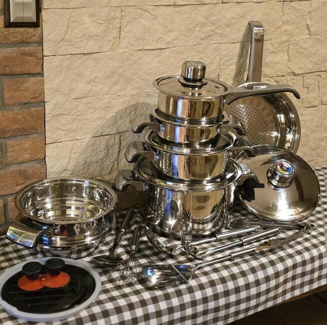 Garnki nierdzewne duży zestaw