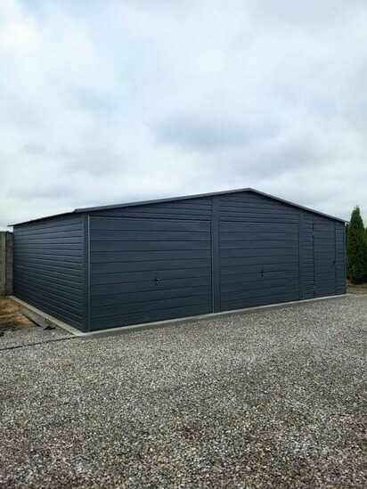 Garaż blaszany 8x6 grafitowy dwustanowiskowy dwuspadowy
