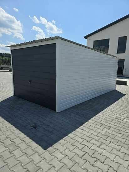Garaż blaszany 3x5 RAL biały + dach i brama antracyt