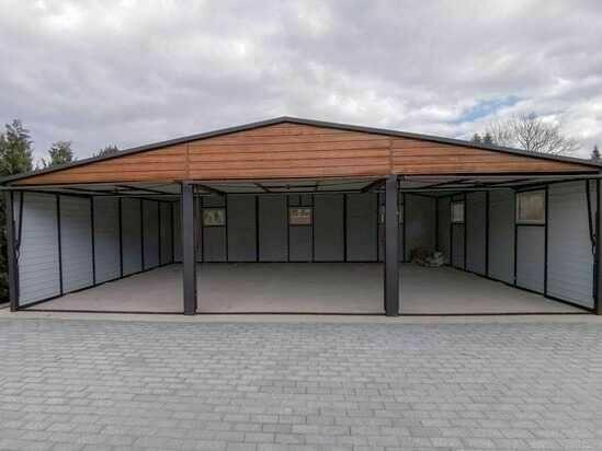 Garaż blaszany 9x5 drewnopodobny dwustanowiskowy dwuspadowy