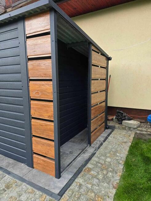 Schowek ogrodowy 5x3 jednospadowy ciemny grafit + ażury