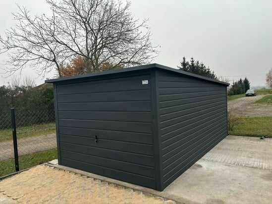Garaż blaszany 3x5 grafitowy jednospadowy brama uchylna