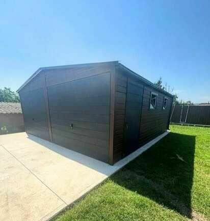 Garaż blaszany 6x5,8 drewnopodobny dwustanowiskowy dwuspadowy