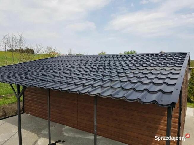 Garaż blaszany 5x7 drewnopodobny + wiata 3x7