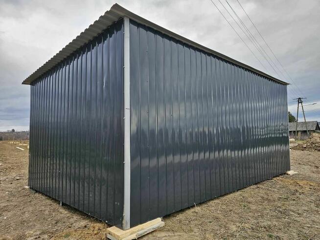 Garaż blaszany 3x5 czarny jednospadowy brama pion