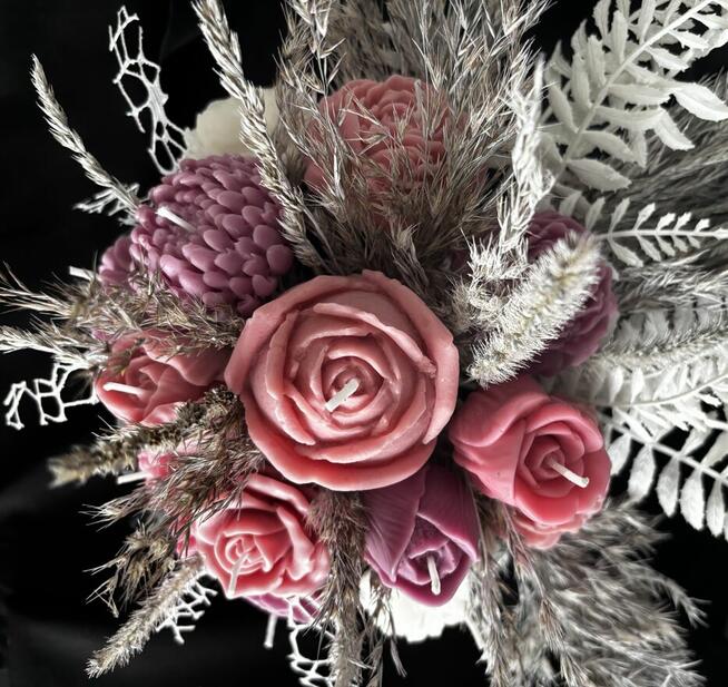 Bukiet ze świec sojowych w różo fioletowy