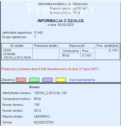 Działka budowlana w Łękińsko, Kleszczów