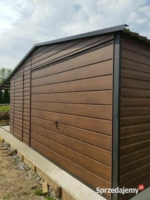 Garaż blaszany 5x7 drewnopodobny + wiata 3x7