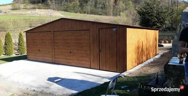 Garaż blaszany 8x7 drewnopodobny dwustanowiskowy