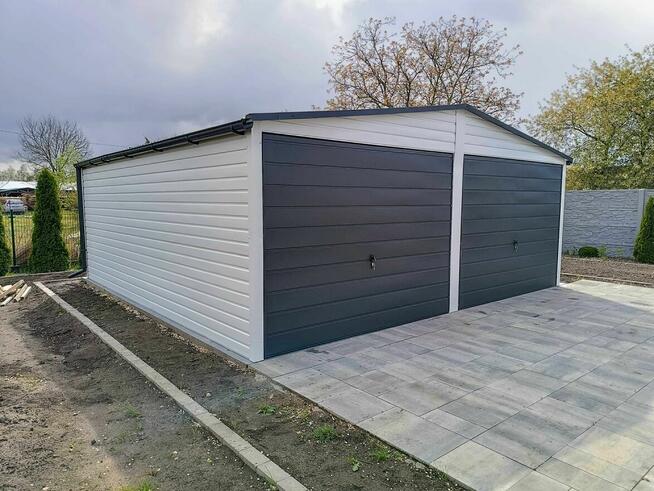 Garaż blaszany 6x5 dwustanowiskowy biały + grafit