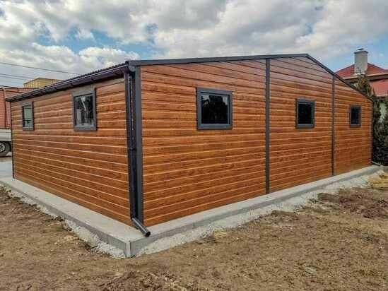 Garaż blaszany 9x5 drewnopodobny dwustanowiskowy dwuspadowy