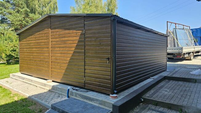 Garaż blaszany 6x5 drewnopodobny dwustanowiskowy dwuspadowy