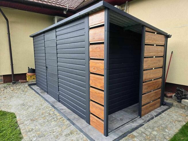 Schowek ogrodowy 5x3 jednospadowy ciemny grafit + ażury