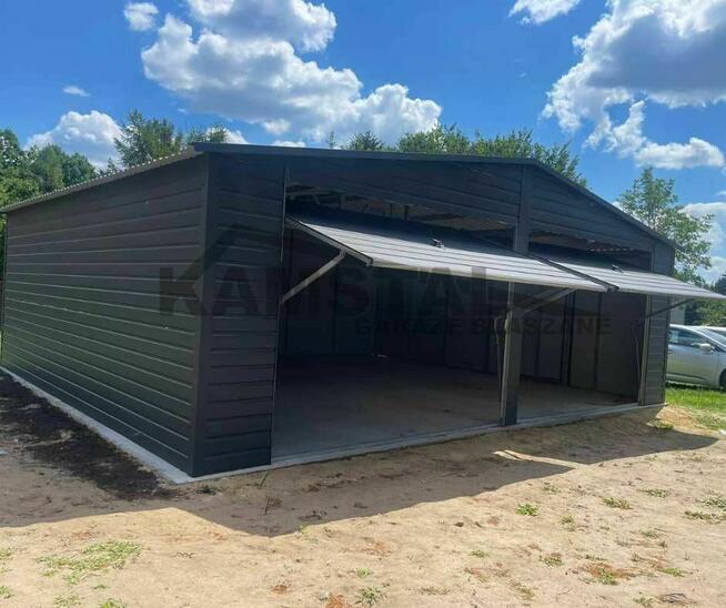 Garaż blaszany 7x6 grafitowy dwustanowiskowy