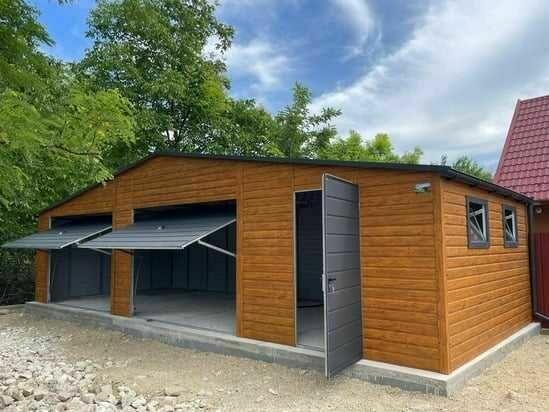 Garaż blaszany 10x5 drewnopodobny dwustanowiskowy dwuspadowy