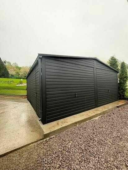 Garaż blaszany 6x6 czarny dwustanowiskowy dwuspadowy
