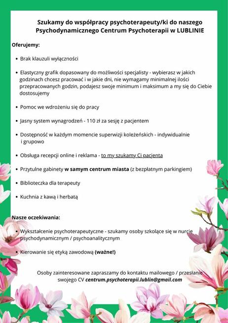 psychoterapeuta w ośrodku w centrum Lublina