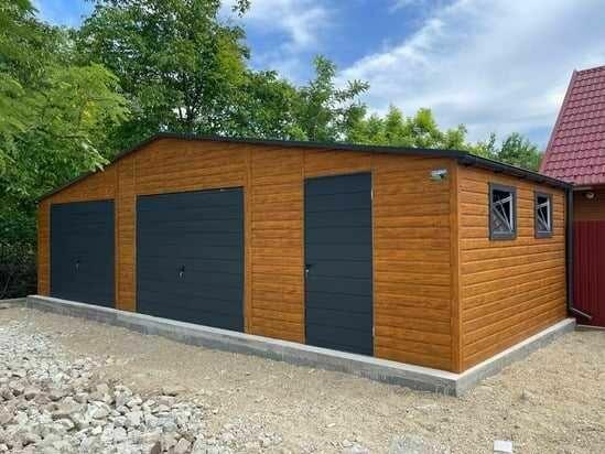 Garaż blaszany 10x5 drewnopodobny dwustanowiskowy dwuspadowy