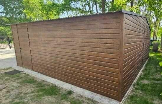 Garaż blaszany 6x5,8 drewnopodobny dwustanowiskowy dwuspadowy